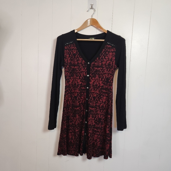 Y2K Whimsigoth Red Black Tunic Mini Dress Dolcezza Long Sleeve Size Small Goth - Picture 3 of 12